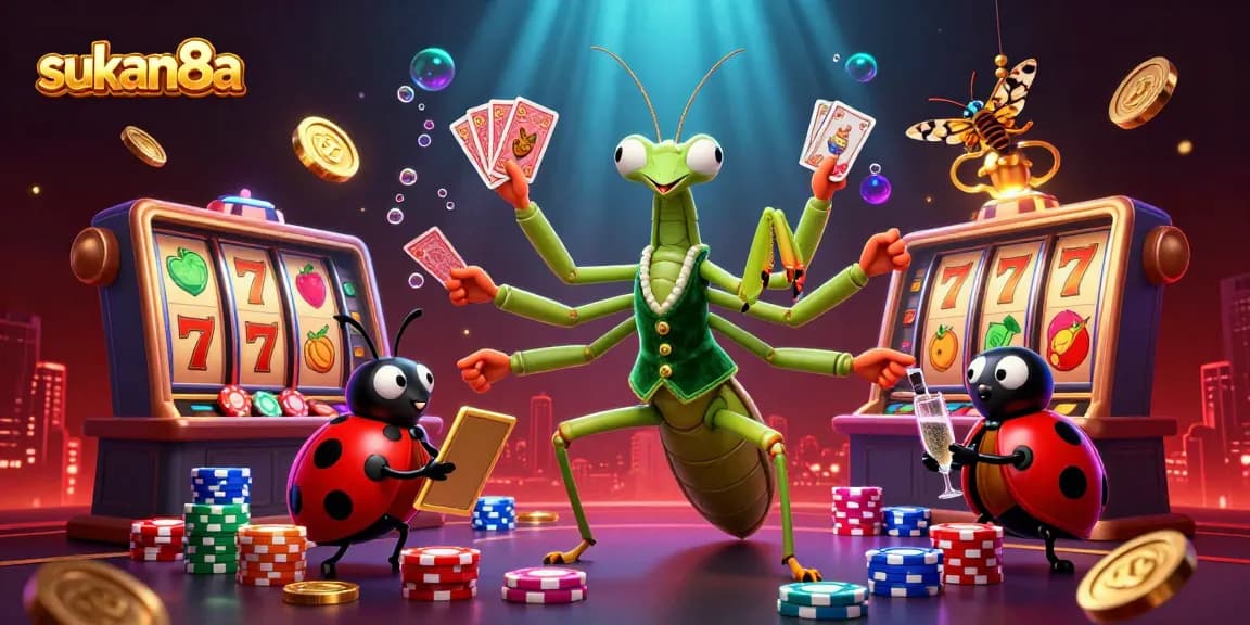 Experience the exciting thrill of sukan8a with vibrant casino elements, jackpot counters, and lively characters.