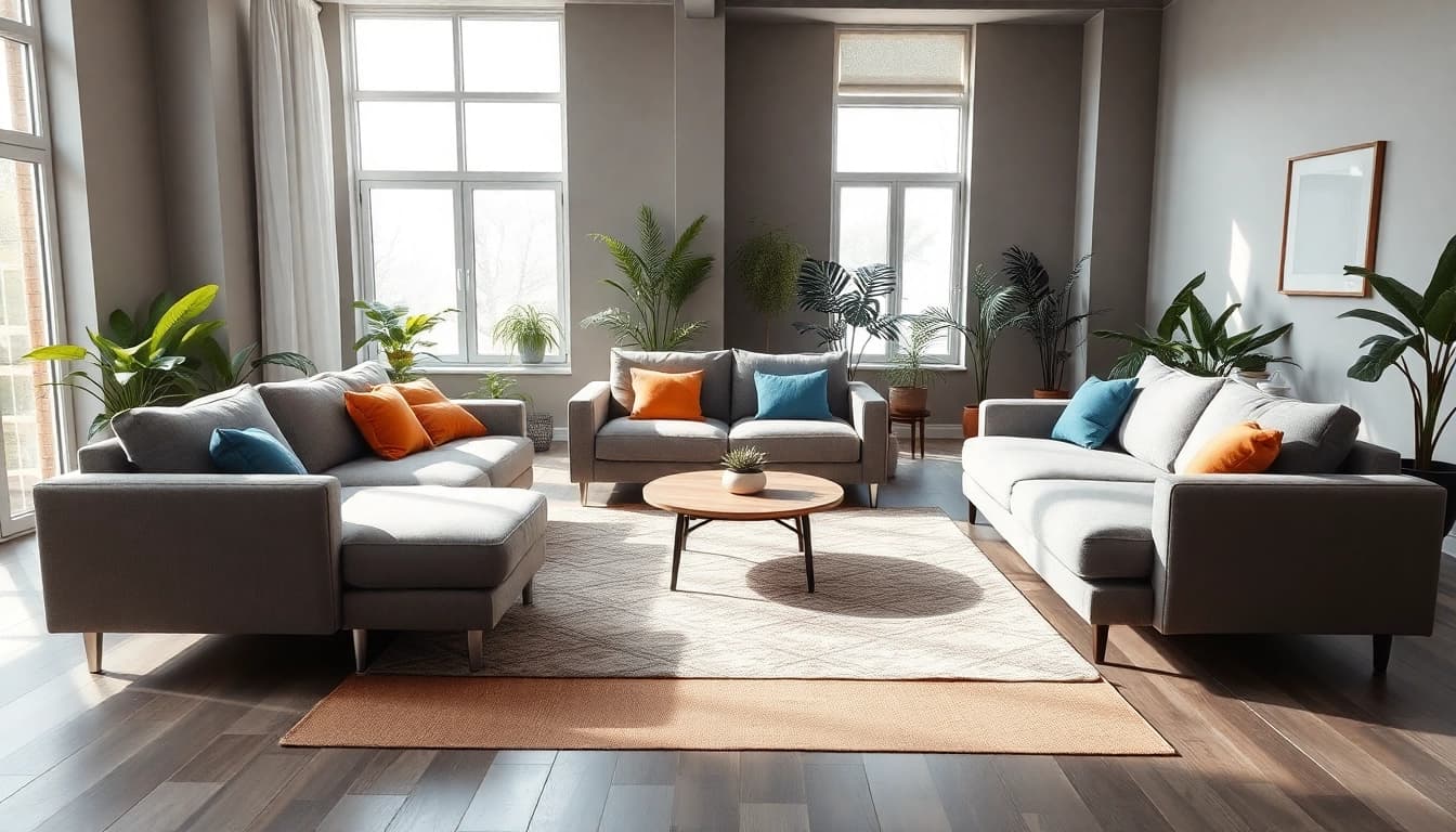 Discover stylish sofa beds arranged beautifully in a modern living room setting.