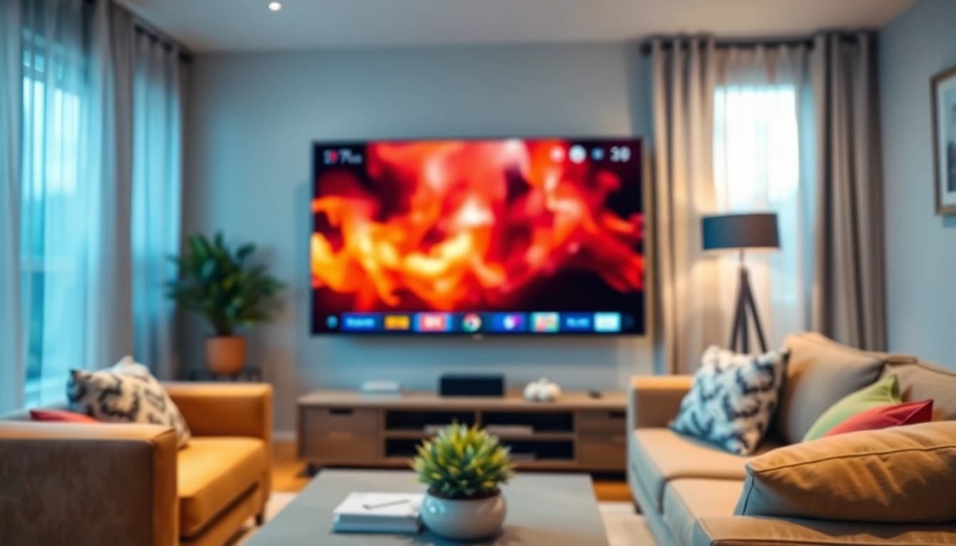 Enjoy a vibrant IPTV smarter streaming experience in a cozy living room setting.