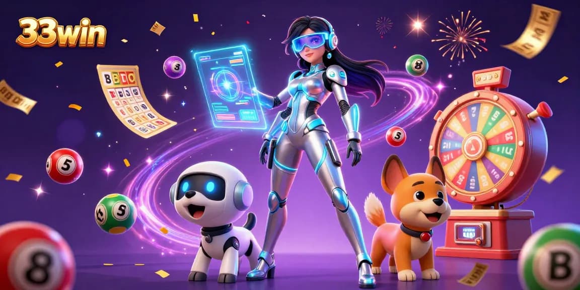 Participate in thrilling games at 33win with a vibrant casino illustration featuring lottery elements.