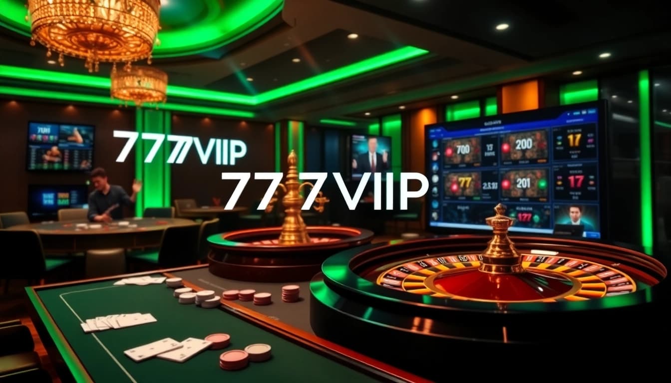 Experience the thrilling atmosphere of 777VIP with vibrant casino visuals that capture the excitement of online gambling.