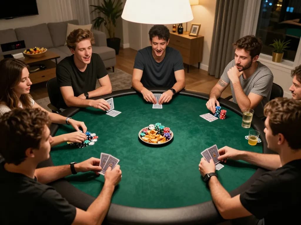 Players enjoying an exhilarating poker game at home, highlighting kkwin's social gambling experience.