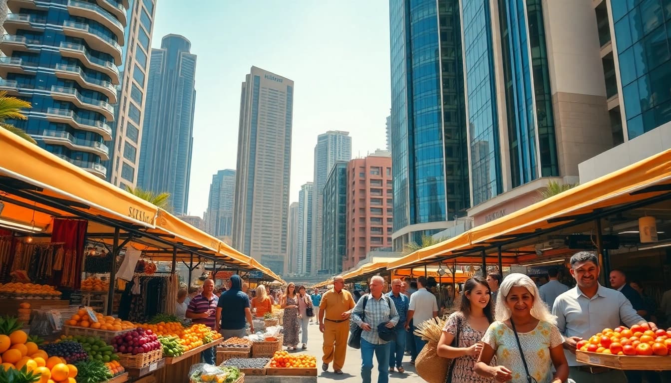 Experience the vibrant atmosphere of City Life Dubai through a bustling market scene.