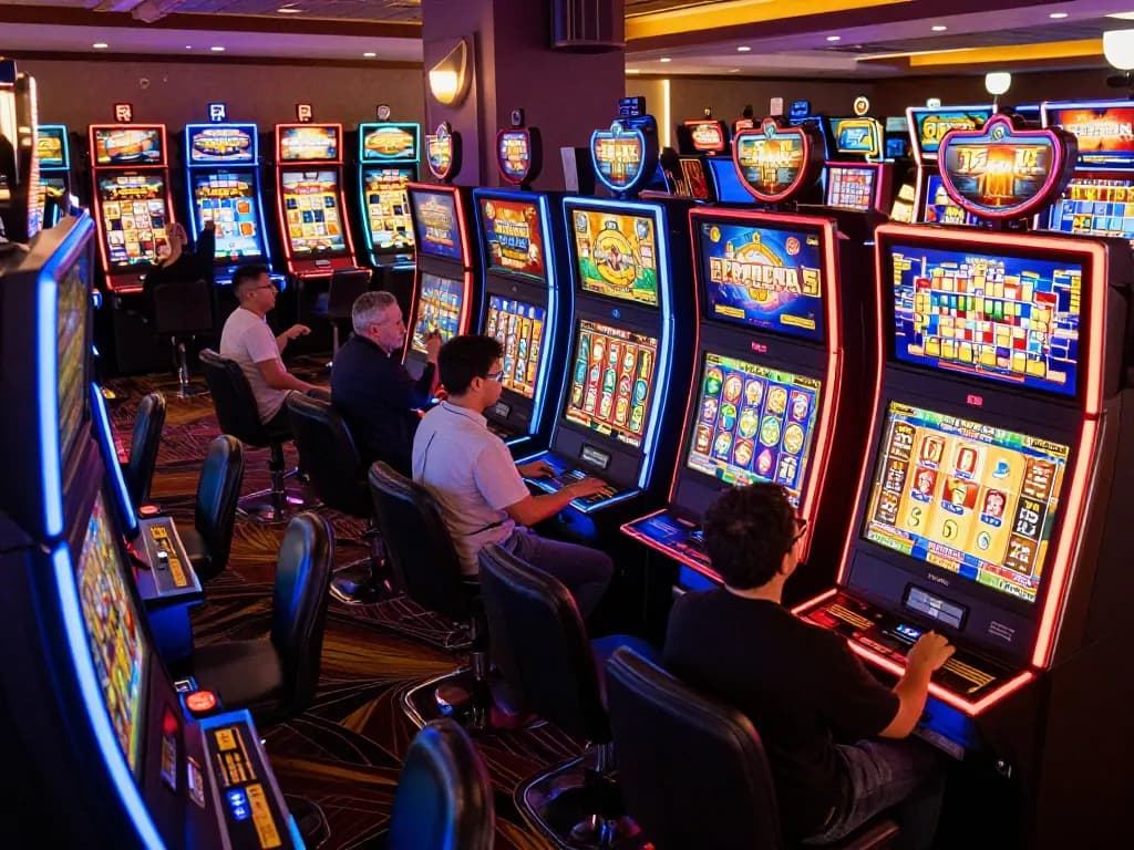 Players celebrating wins at slot machines in the vibrant slot thailand no 1 casino environment.