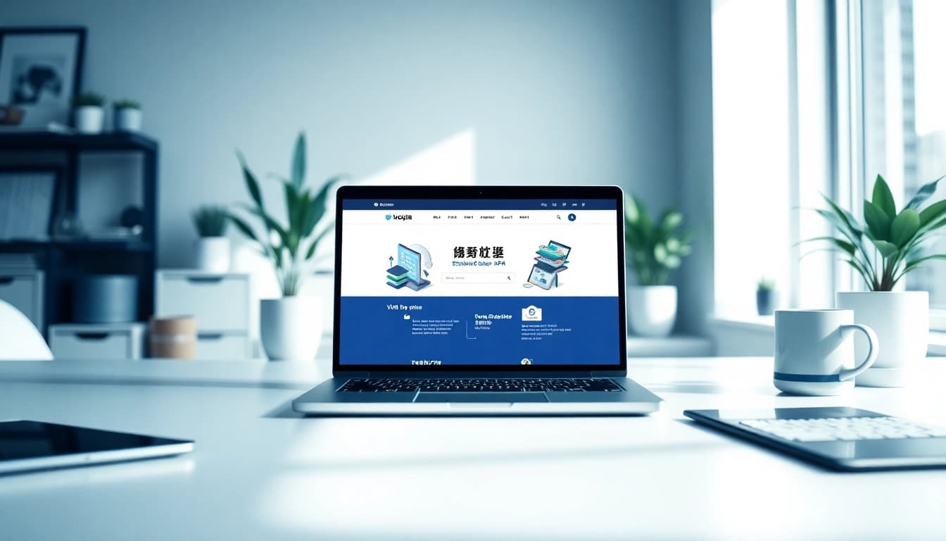 快连官网 interface displayed on a modern laptop in a professional workspace.