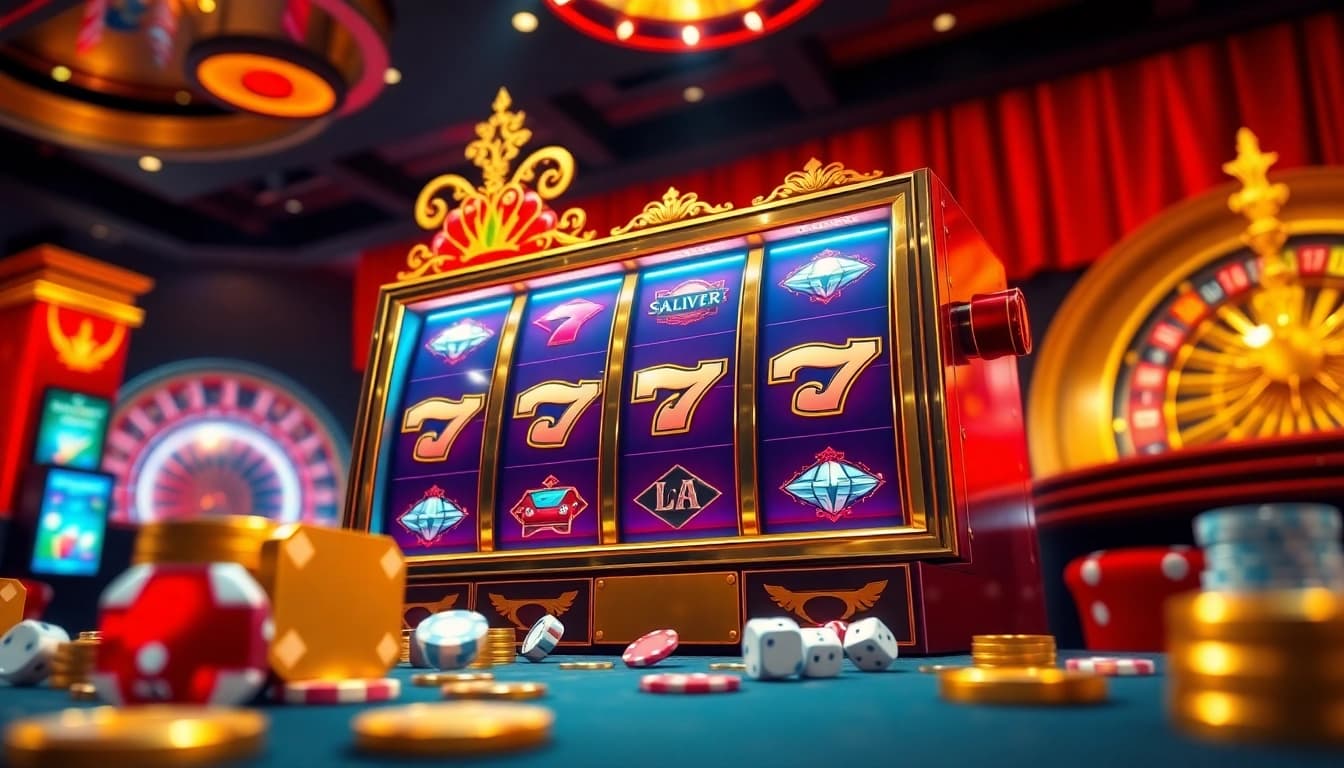 Players spinning the jamuslot, a thrilling slot machine in a luxurious casino setting.