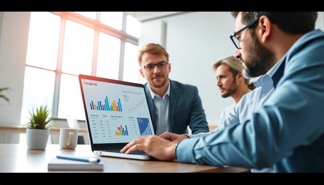Analyze google ads edmonton strategies with a digital marketing consultant in a modern office.