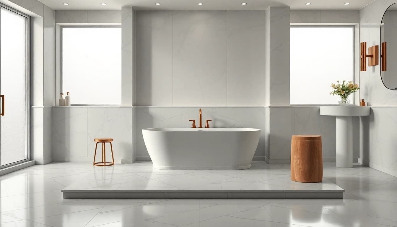 Relaxing vasca da bagno surrounded by elegant decor and natural light for a serene ambiance.