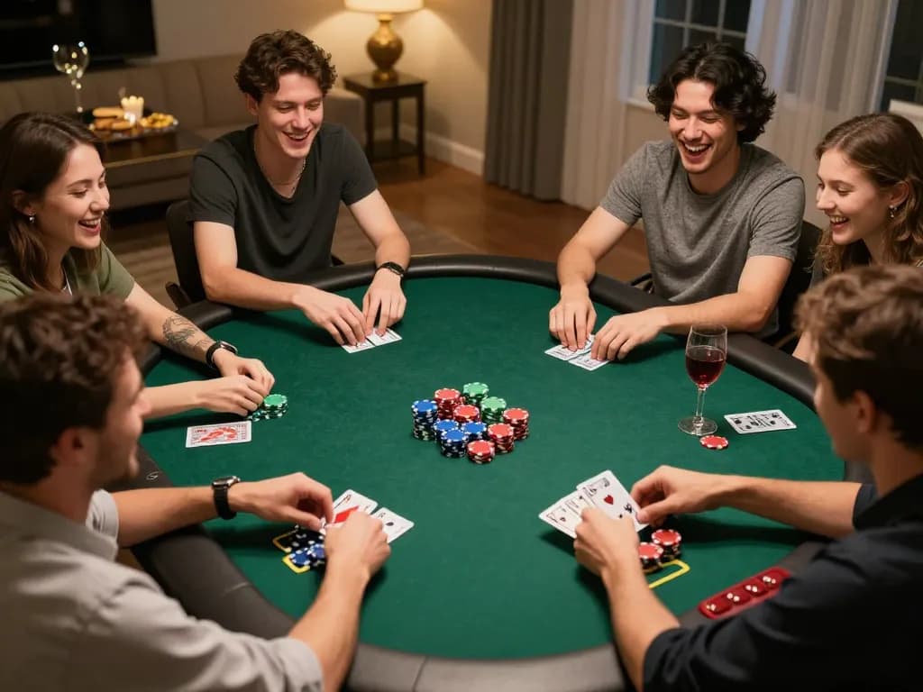 Players enjoy a thrilling poker game at home, experiencing the excitement of https://n188.build/ with friends.