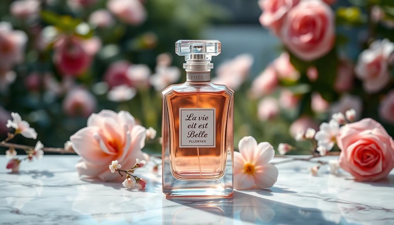 Discovering enchanting fragrances inspired by La vie est belle alternative in a serene garden setting.