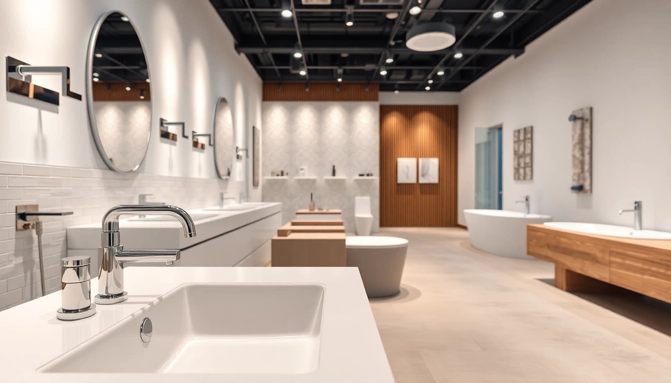 Sonni sanitär Produkte in einem modernen Badezimmer-Showroom anschauen und entdecken.