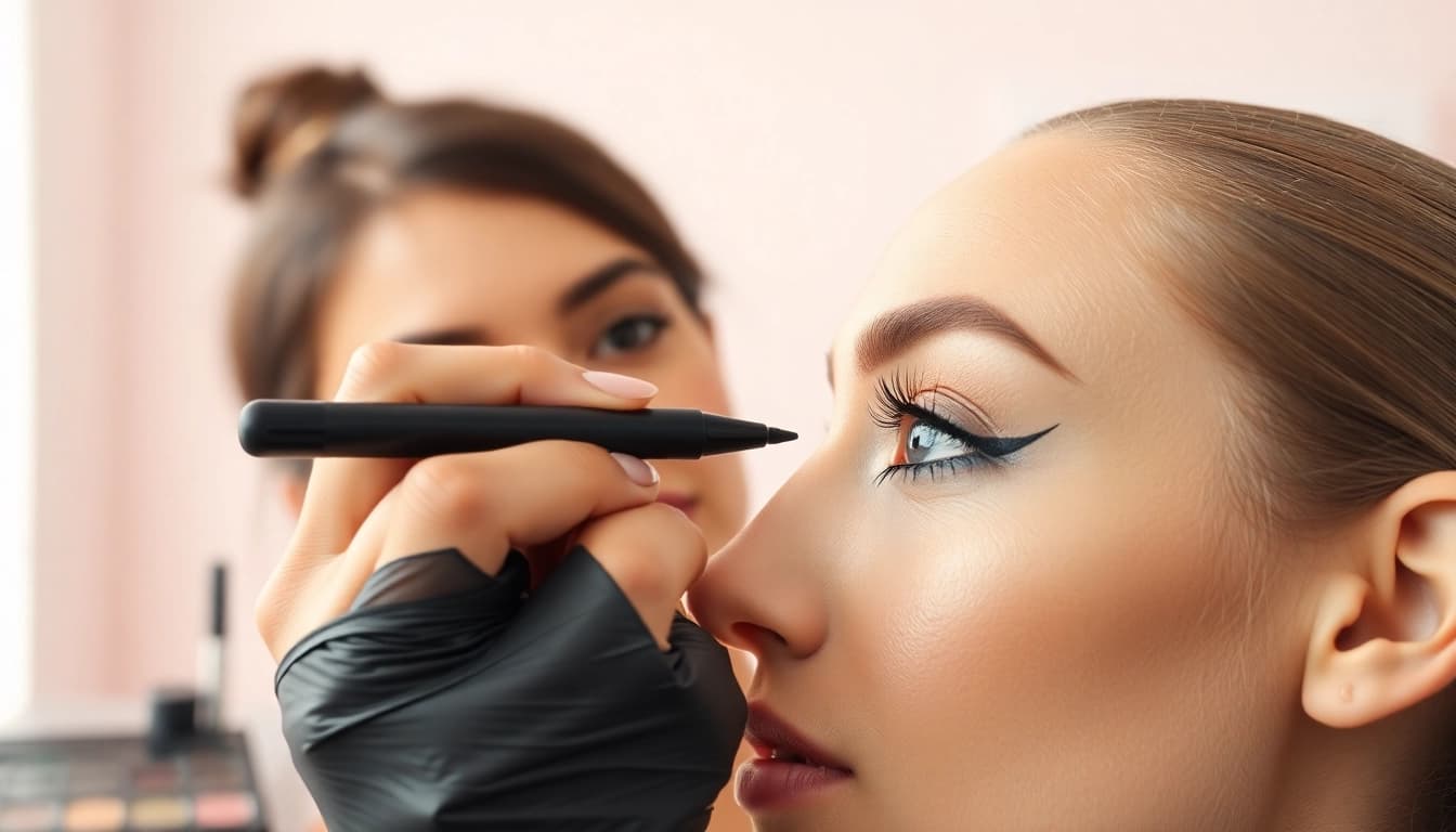 Effortlessly apply a tattoo eyeliner pen for precise eye makeup.