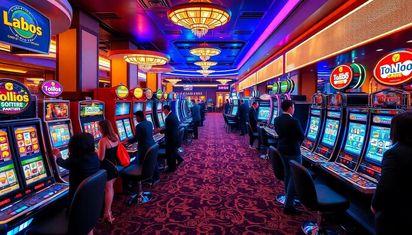 Pemain menikmati permainan mendebarkan di mesin Toto Slot dalam suasana kasino mewah.