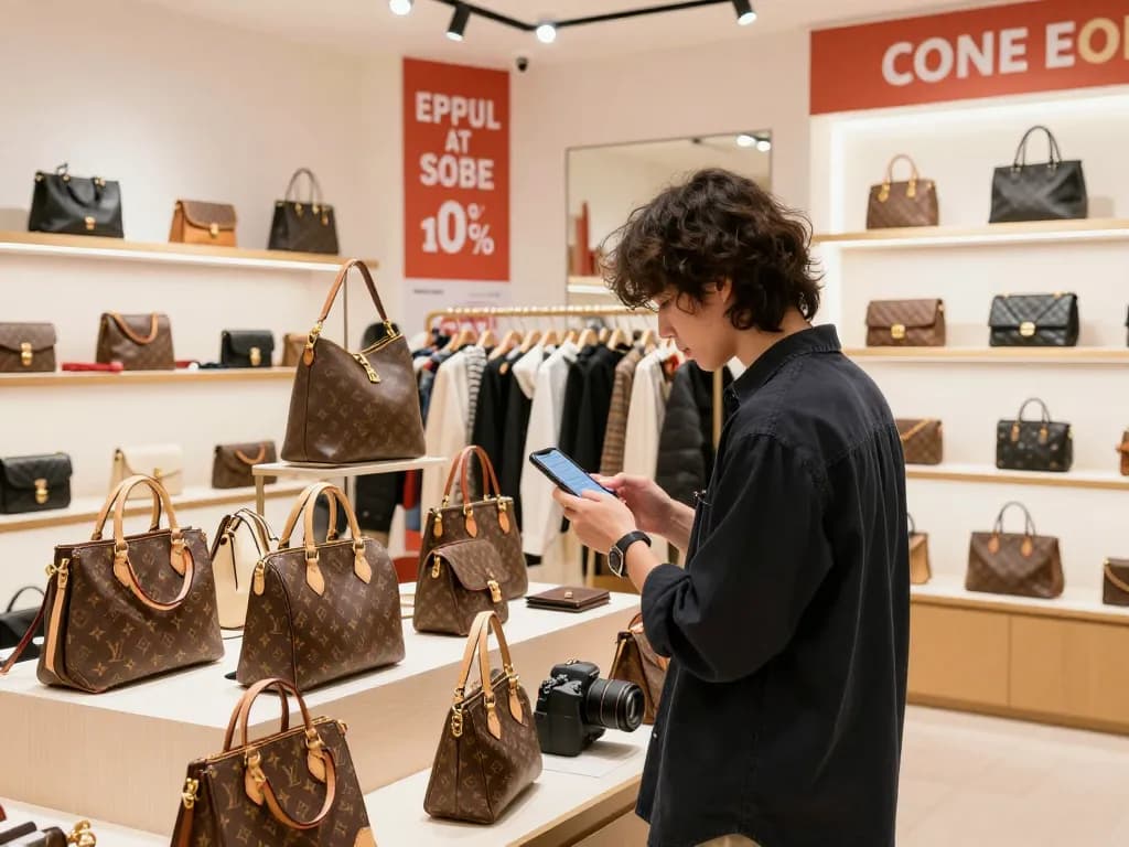Shopping at a 레플리카 쇼핑몰 for stylish luxury replica products in a modern retail setting.