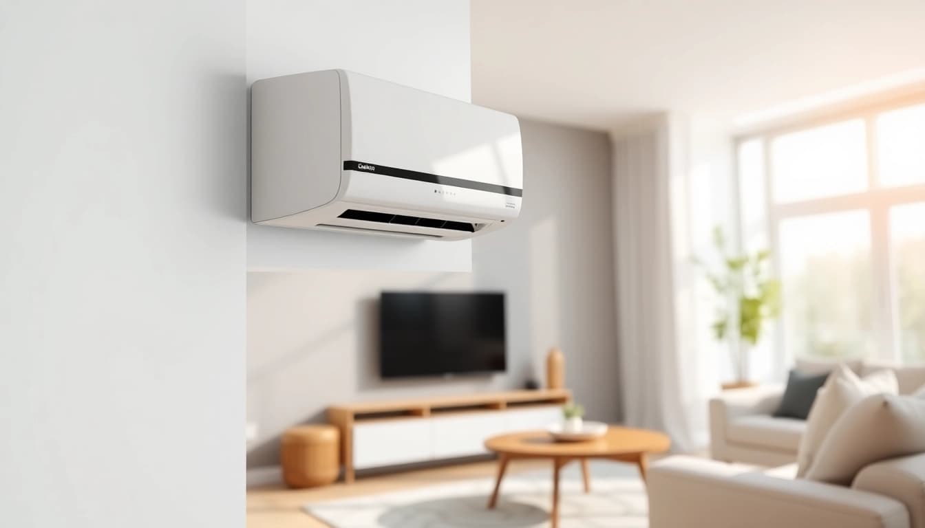 Efficient daikin mini split ac unit in a stylish modern living room setting.