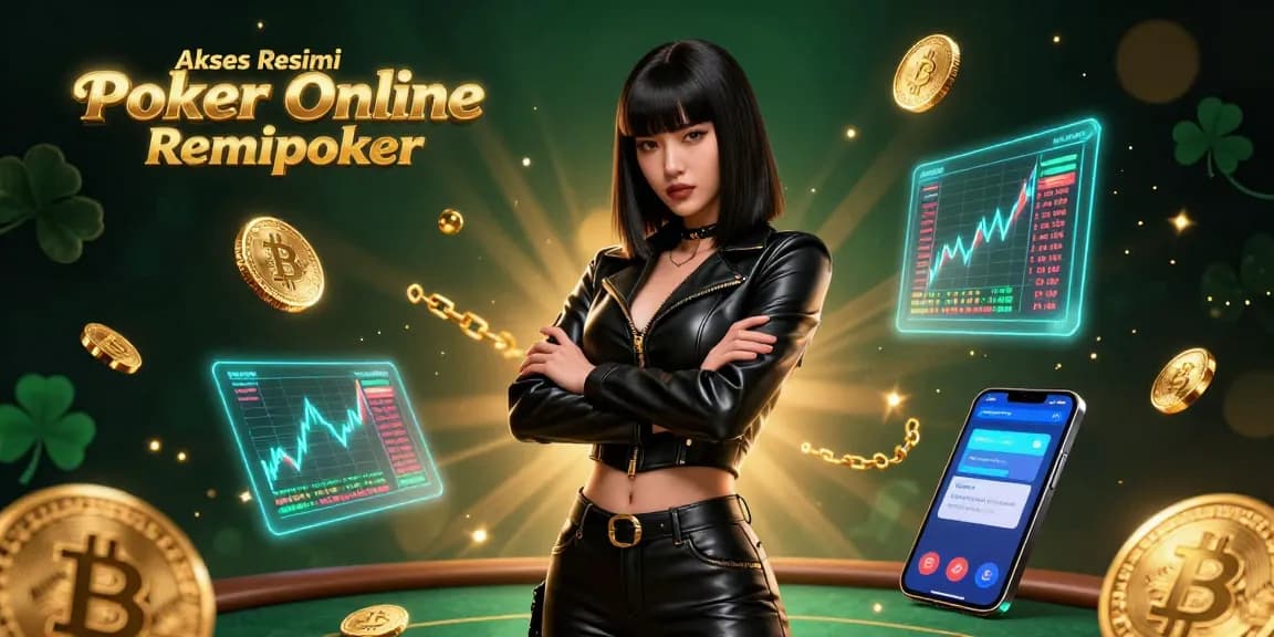 Akses Resmi Poker Online Remipoker features vibrant casino action with stunning visuals of poker dynamics and crypto elements.