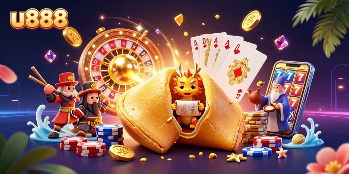 Experience thrilling gameplay and bonuses with u888 in this vibrant casino scene filled with golden fortunes.