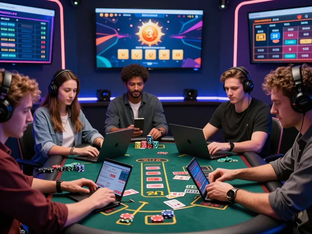 Exciting online baccarat gaming scene with players engaged at a virtual table, showcasing the vibrant atmosphere of a baccarat사이트.