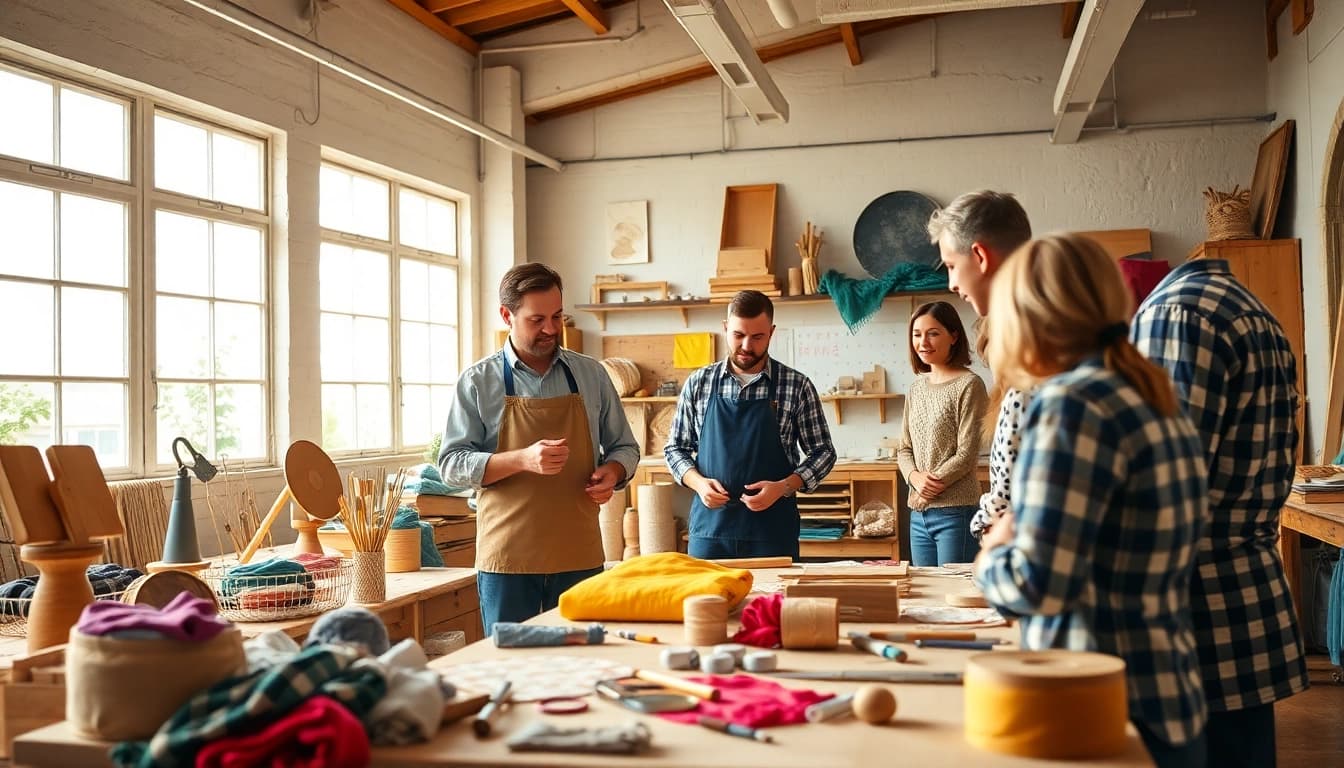 Engaging craft training programs showcasing skilled artisans sharing techniques.