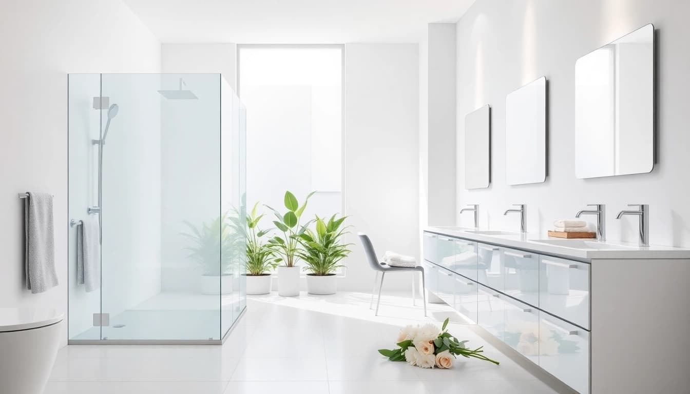 Erleben Sie qualitativ hochwertige Produkte von sonni sanitär GmbH in einem modernen Badezimmer mit eleganten Duschen und Möbeln.