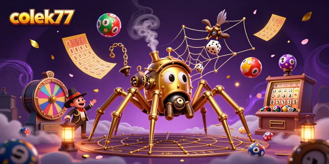Engage with colek77's dynamic online gambling world featuring vibrant lottery elements and casino themes.