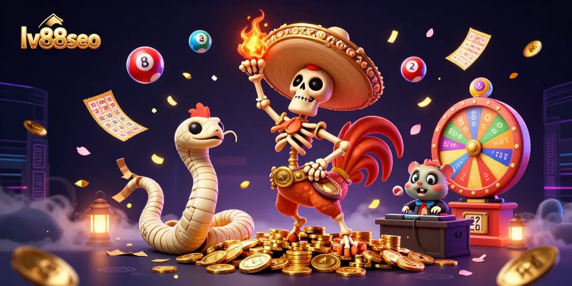 Experience the thrill of lv88seo with dynamic 3D casino characters celebrating over piles of coins.