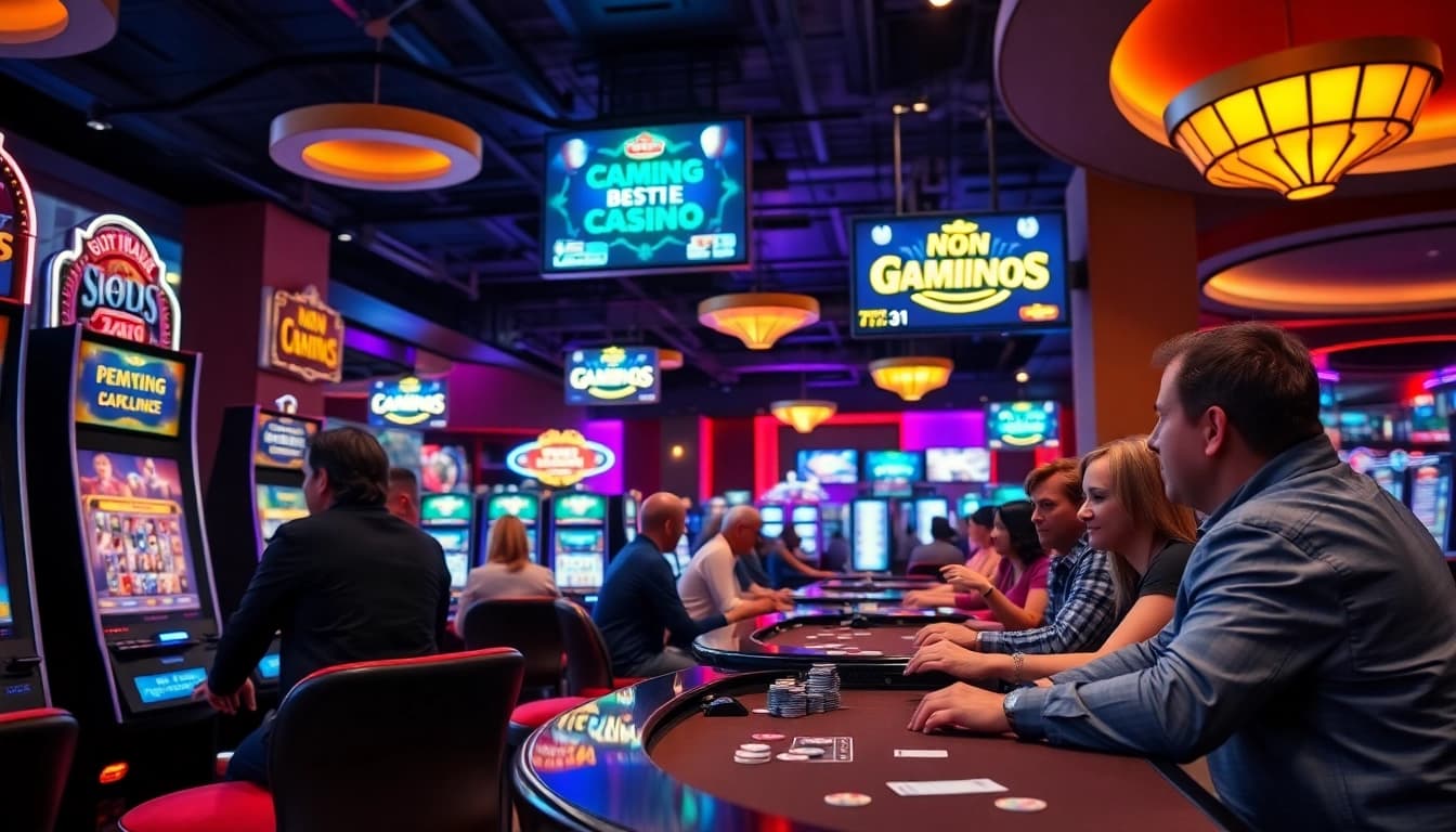 Players enjoying games at a vibrant non gamstop Casino Uk, highlighting a lively environment.