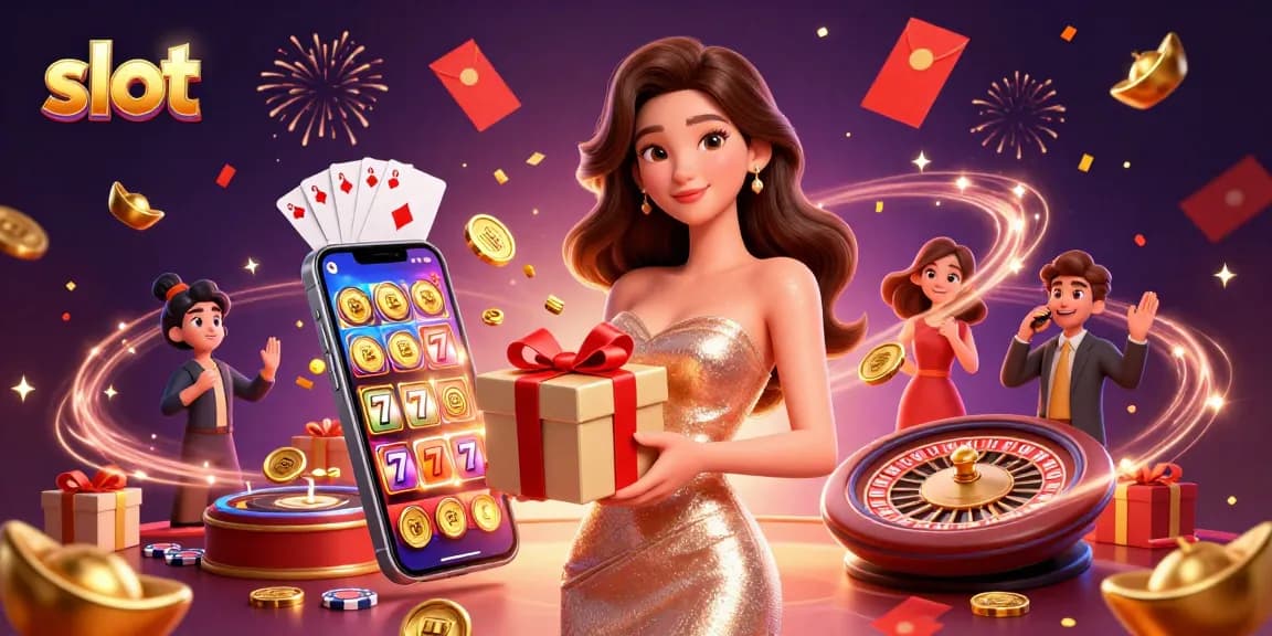 Spin the slot games with a beautiful Asian woman celebrating wins in an immersive casino scene.