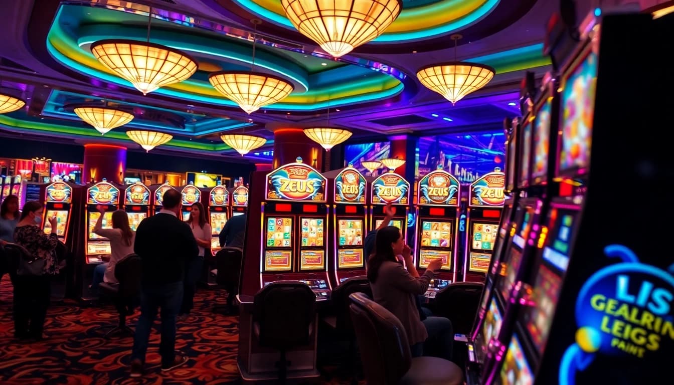 Engage with the Zeus slot game in this vibrant casino atmosphere, showcasing excitement and winning potential.