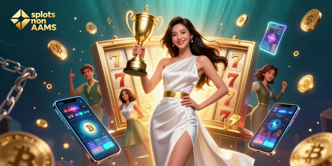 Gioca a emozionanti slot non AAMS con un'illustrazione 3D vibrante che presenta un personaggio vittorioso e dinamici elementi di gioco.