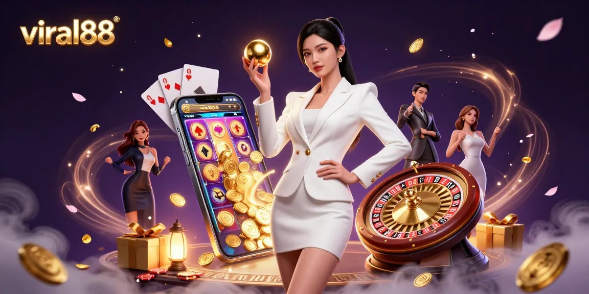 Play exciting games at viral88 with a stunning roulette ball and vibrant casino environment.