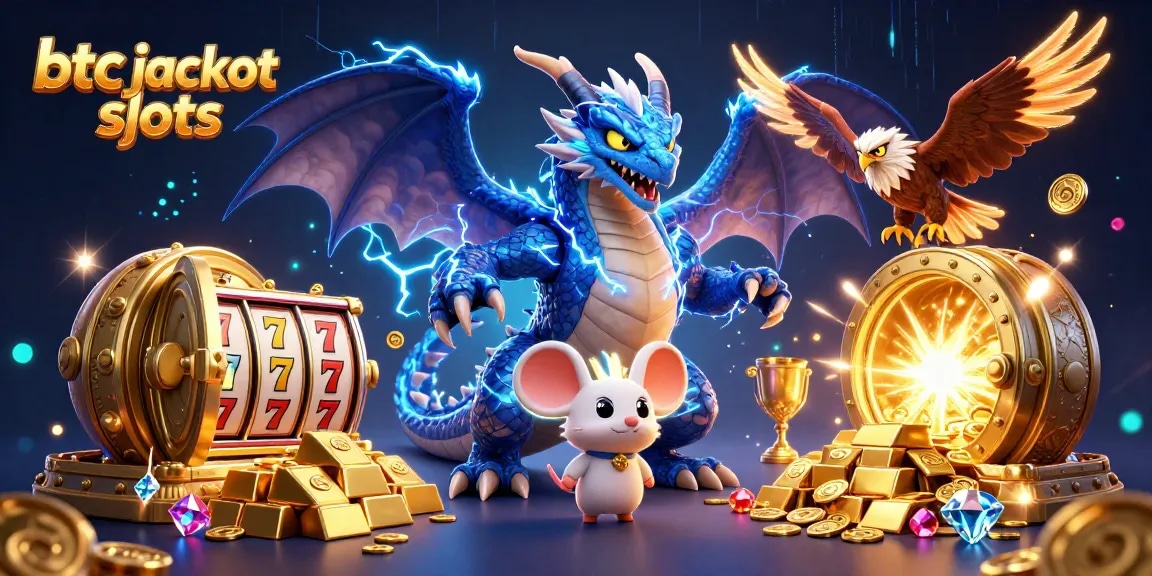 Experience the thrill of btc jackpot slots with electrifying characters surrounded by treasures!