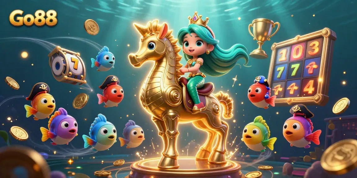 Experience thrilling action at Go88 with vibrant casino elements and a captivating mermaid princess.