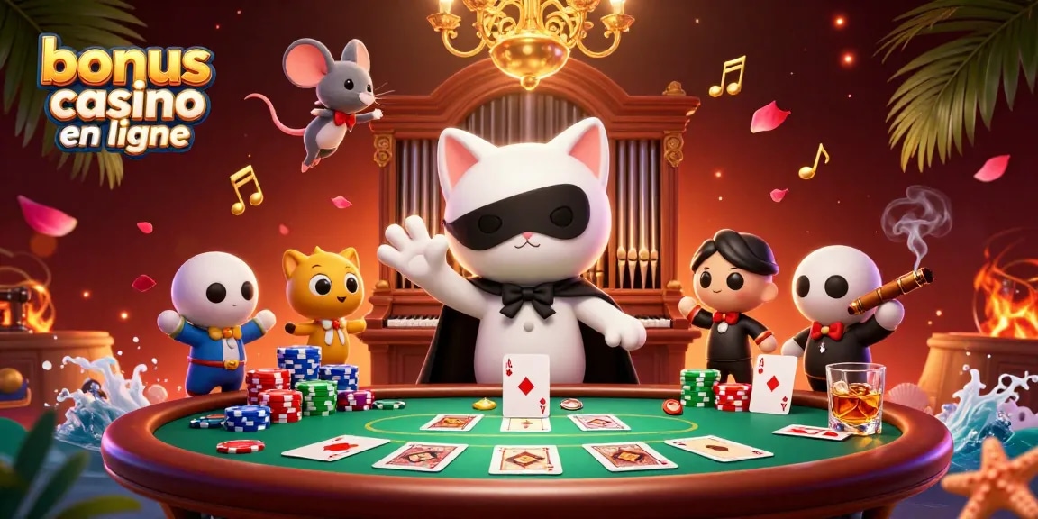 Vivez des gains palpitants avec le bonus casino en ligne et des éléments de jeu vibrants dans cette illustration détaillée.