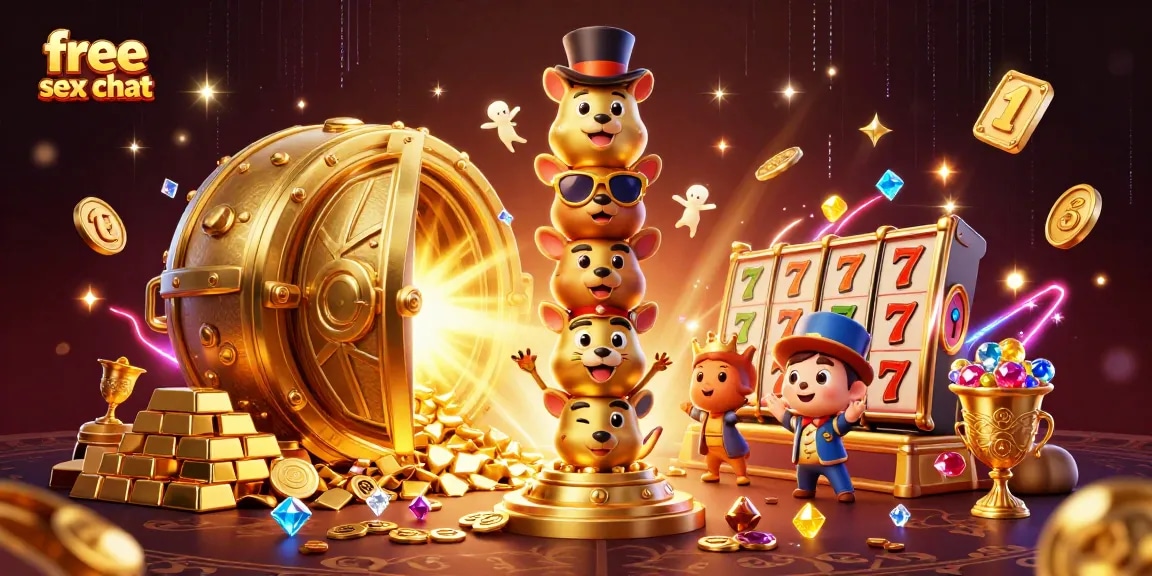 A vibrant illustration showcasing free sex chat through an exciting casino theme with golden riches