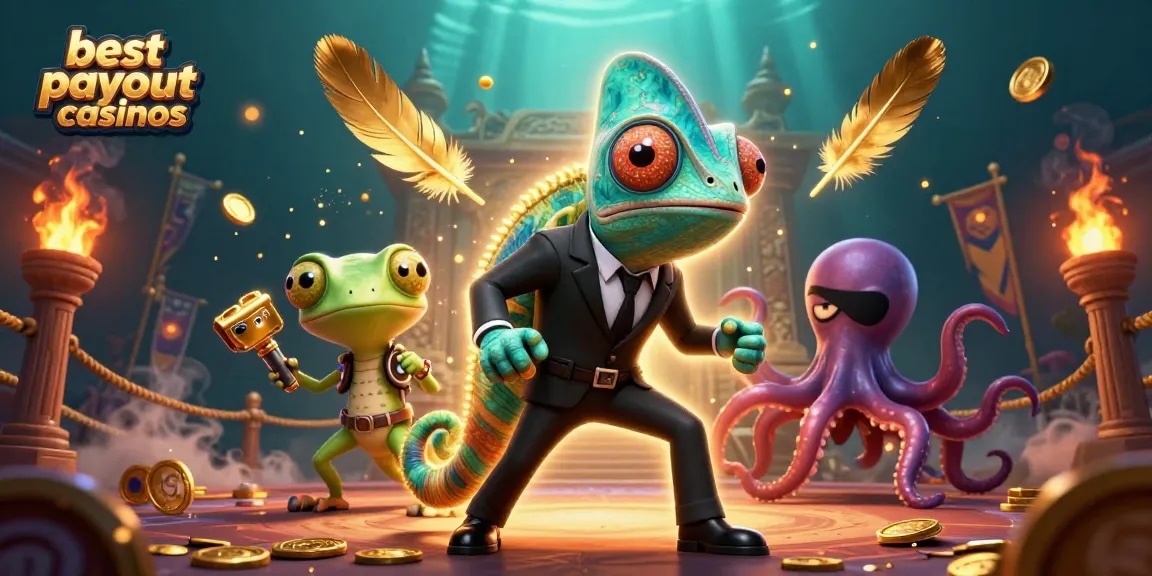 Experience the excitement at the best payout casinos with colorful characters and dynamic casino elements.