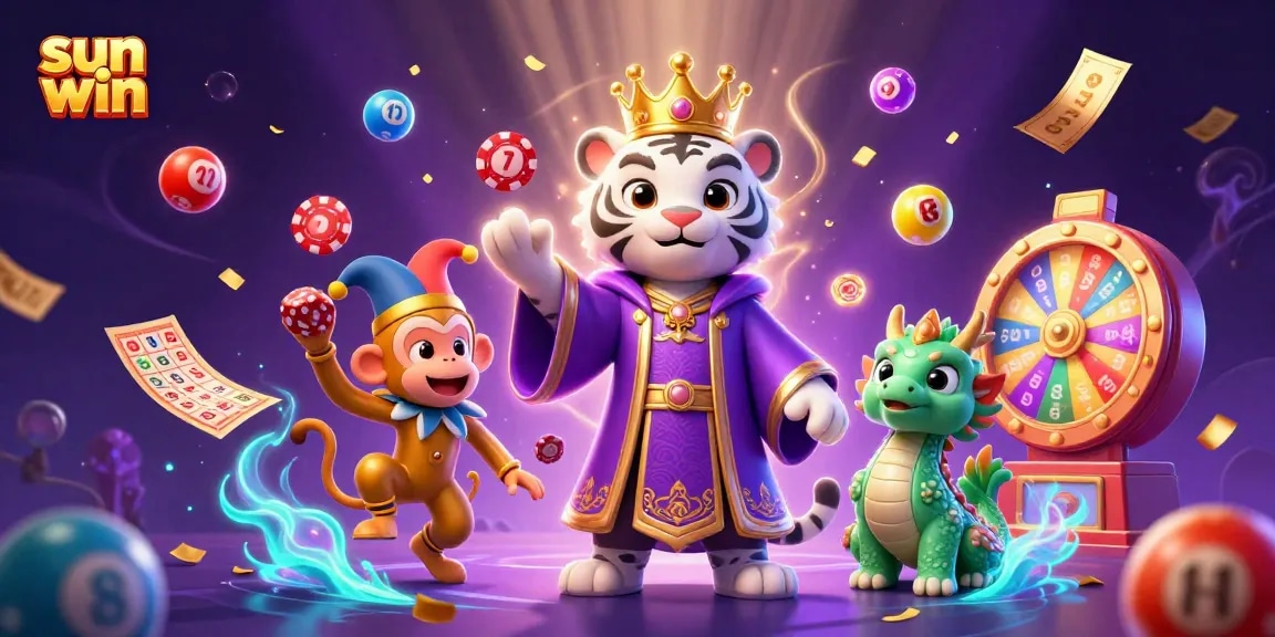 Engage with the sun win experience through vibrant 3D casino illustration featuring lively characters.