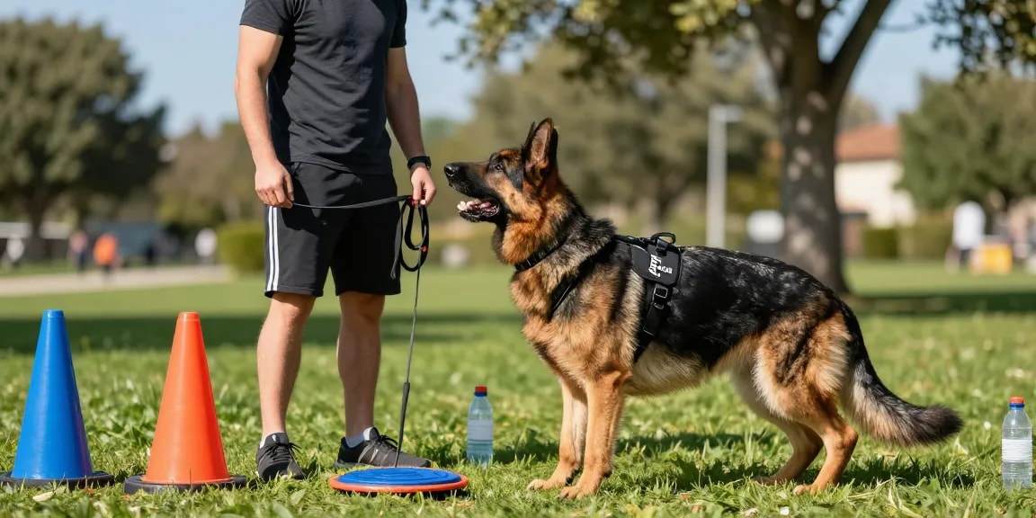 ROKOK88 harness being used in an energetic dog training session