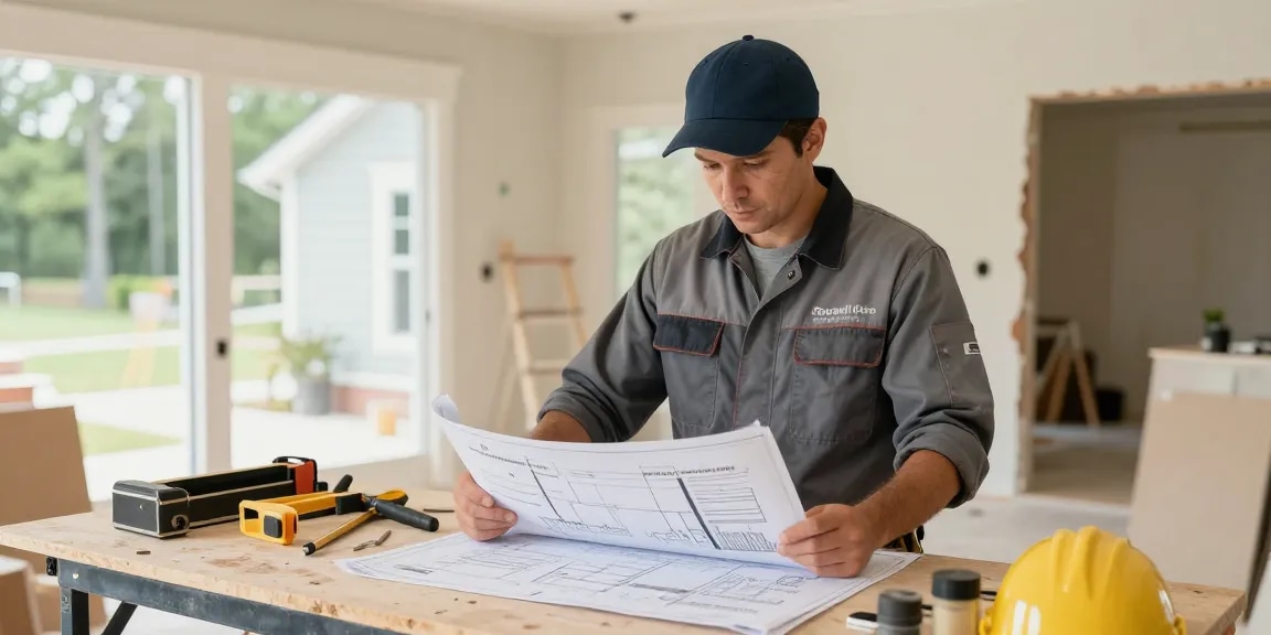 Professional contractor assessing renovations at a house in Tennessee, emphasizing we buy houses in Tennessee for trusted local service.