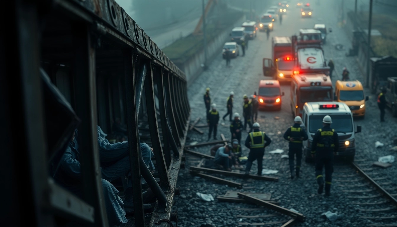Responders working at the site of a spain train crash, highlighting the urgency and chaos of the rescue efforts.