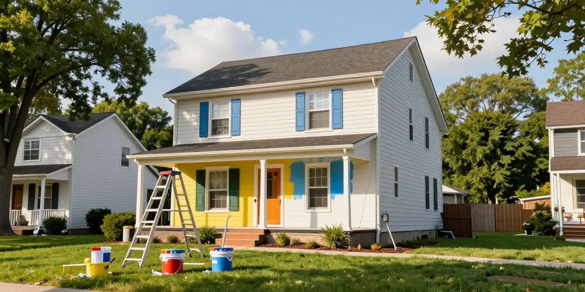 Exterior painting Columbus Ohio - Professional painters revitalizing a lovely house in a sunny neighborhood.