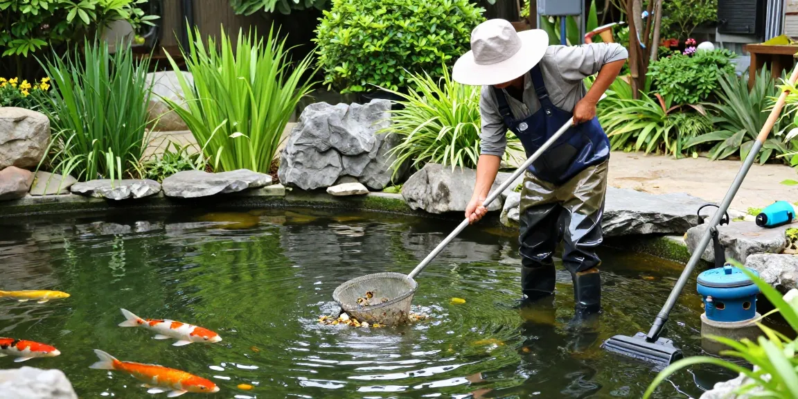 Professional Pond Cleaning Sussex in action, pond cleaner removing debris while ensuring a healthy ecosystem.