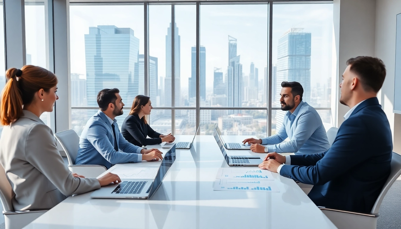 Team discussing competitor pricing strategies during a business meeting in a modern setting.