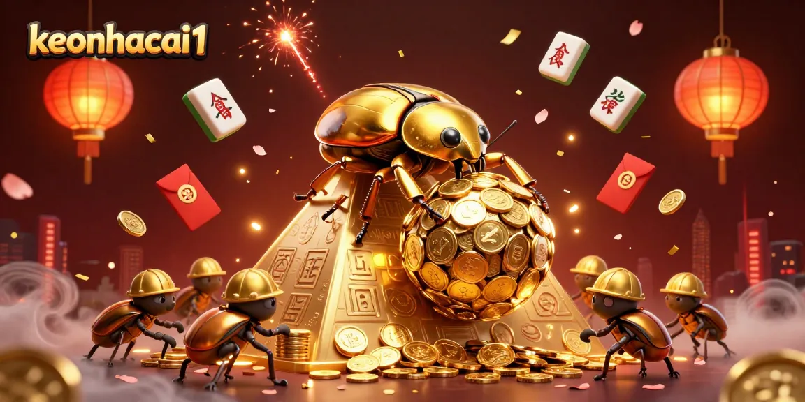 Engage with the exciting world of keonhacai1 through a vibrant 3D casino illustration featuring golden treasures and dynamic gambling elements.
