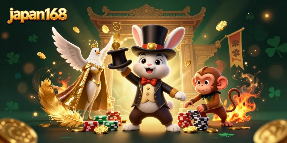 Experience thrilling moments with japan168 in a magical casino scene featuring a magician rabbit and sparks!