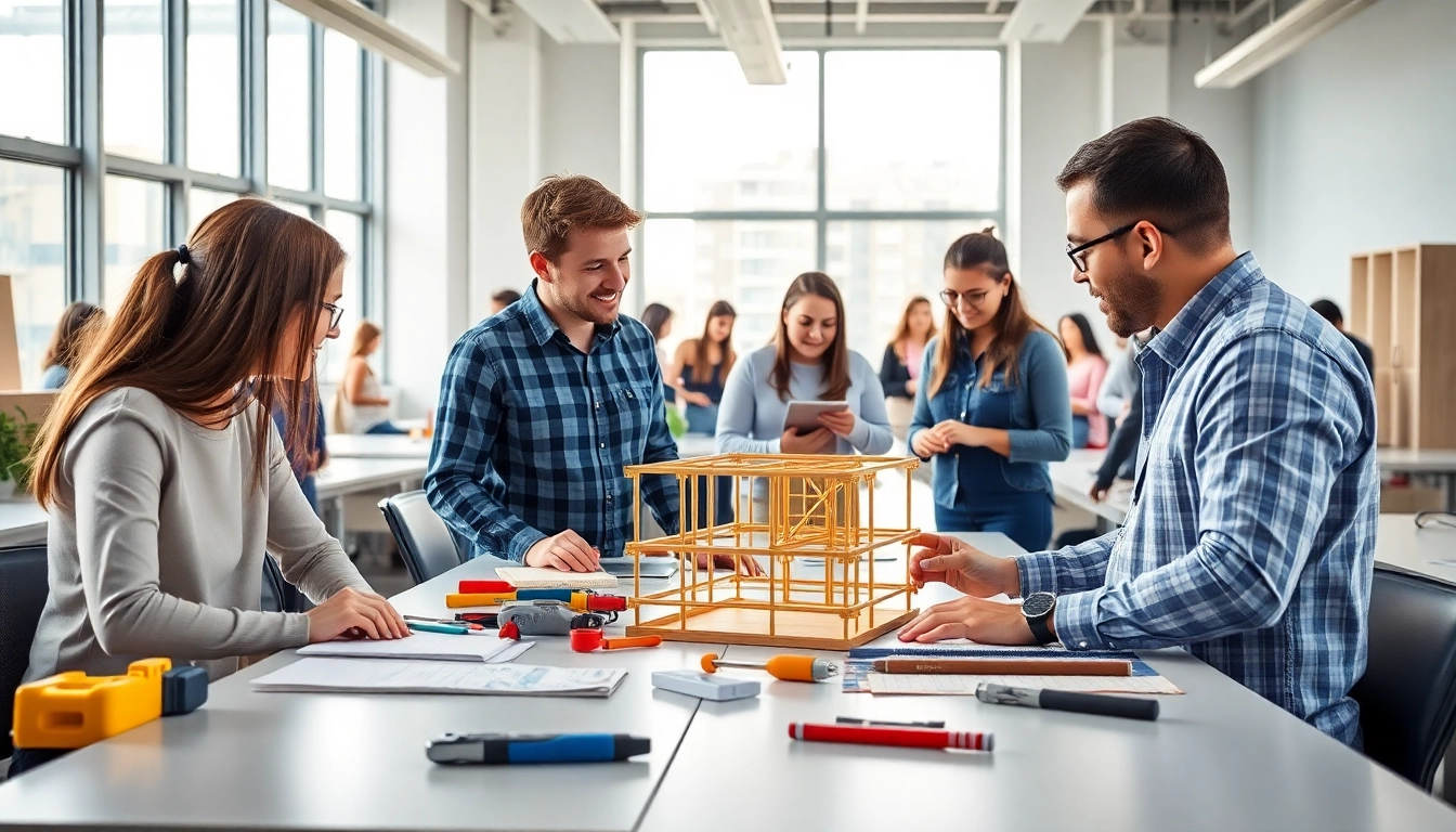 Engaging construction training session with diverse students in a hands-on learning environment.
