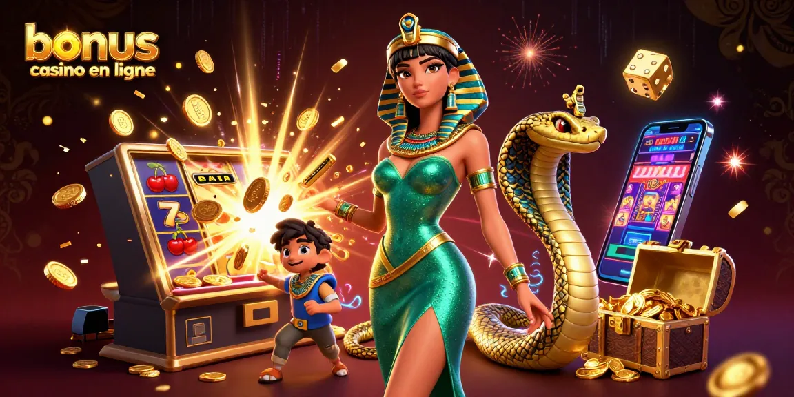 Jouez à des jeux passionnants avec des bonus généreux au bonus casino en ligne, mettant en vedette une femme glamour en 3D et son cobra doré.