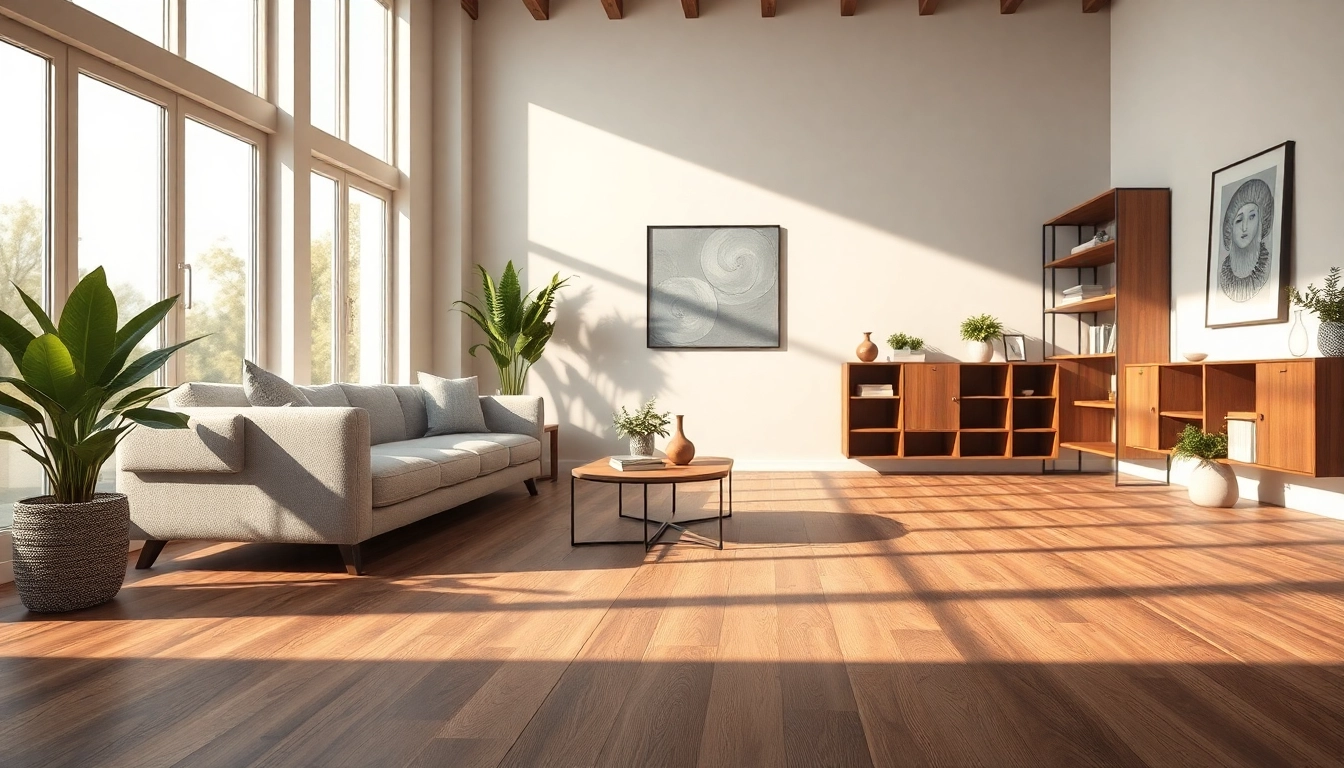 Explore sophisticated walnut waterproof vinyl flooring near me in a stylish, well-lit living room.