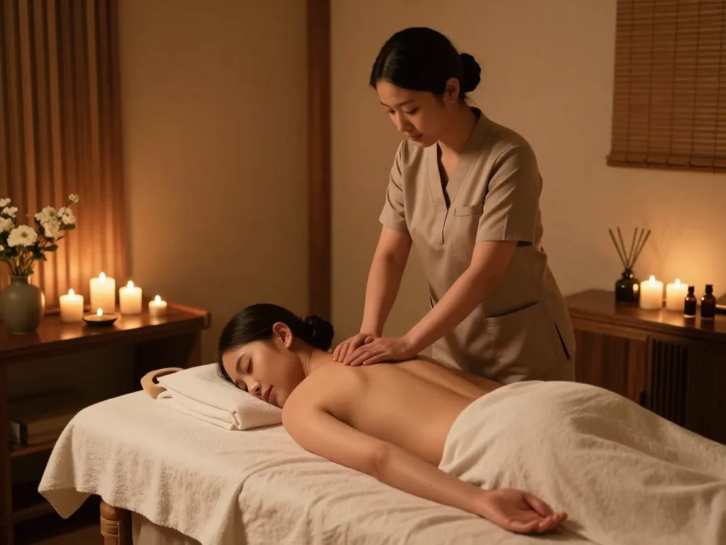 Premium aromatherapy massage scene showcasing the expert services of maxim-anma.net in a tranquil home spa setting.