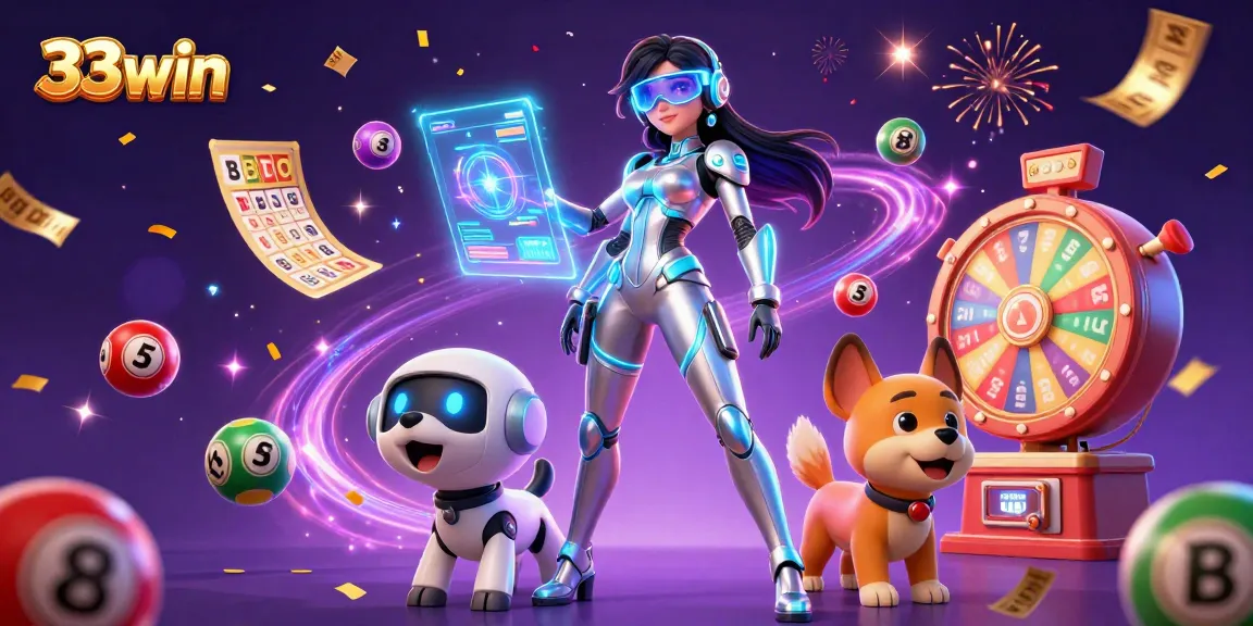Participate in thrilling games at 33win with a vibrant casino illustration featuring lottery elements.
